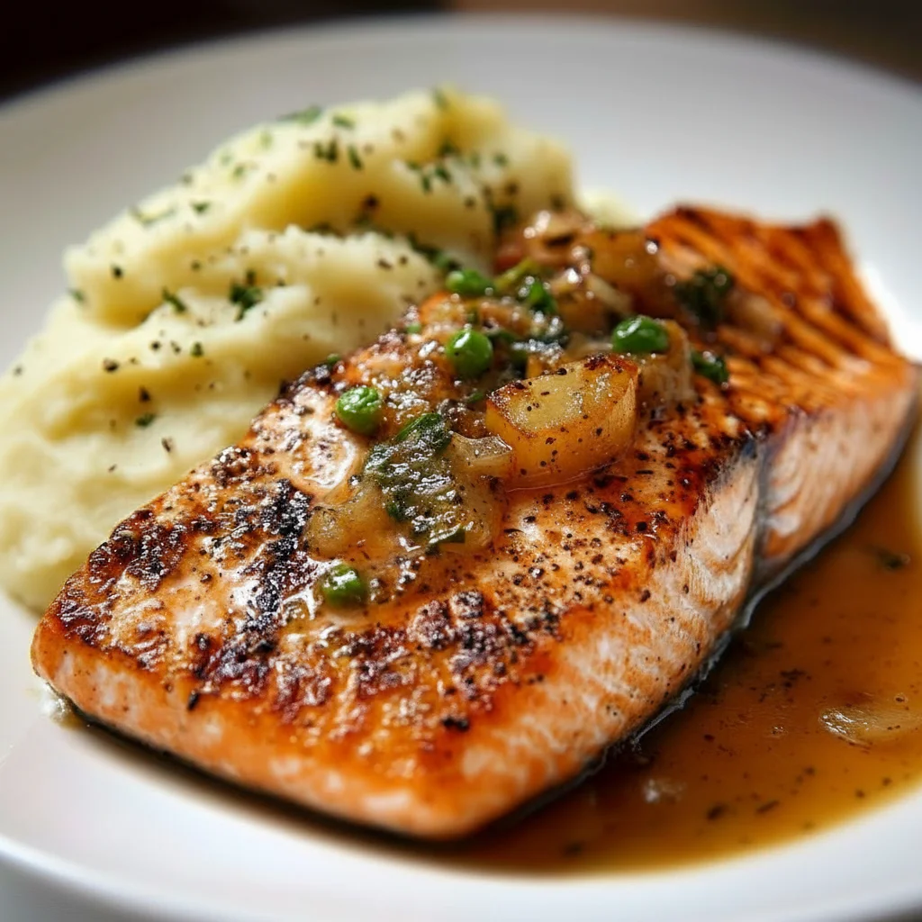 Grilled Salmon Garlic Mashed Potatoes