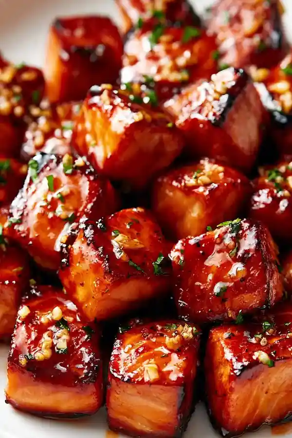Garlic Butter Honey Sriracha Salmon Bites