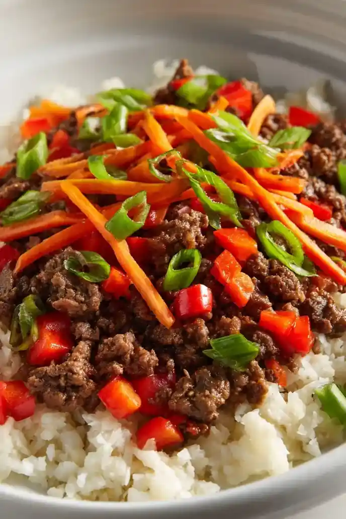 Quick Cauliflower Rice Beef Bowl