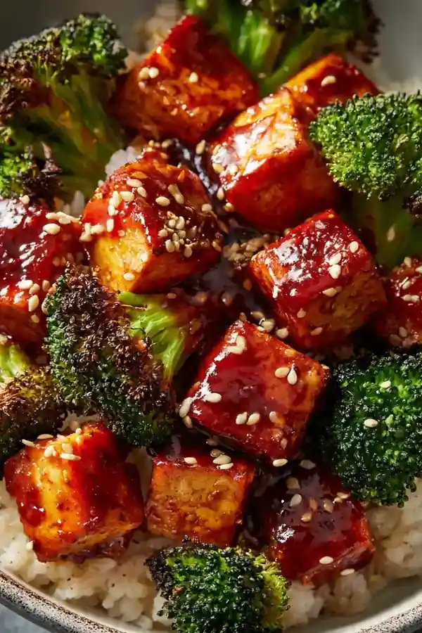 Roasted Sesame Gochujang Tofu and Broccoli Bowl
