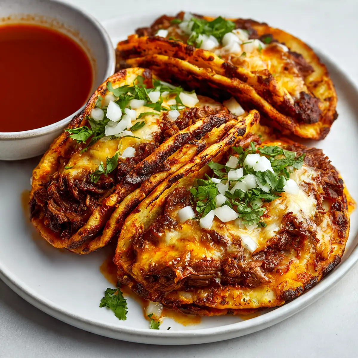 Spicy Beef Birria Tacos With Consommé
