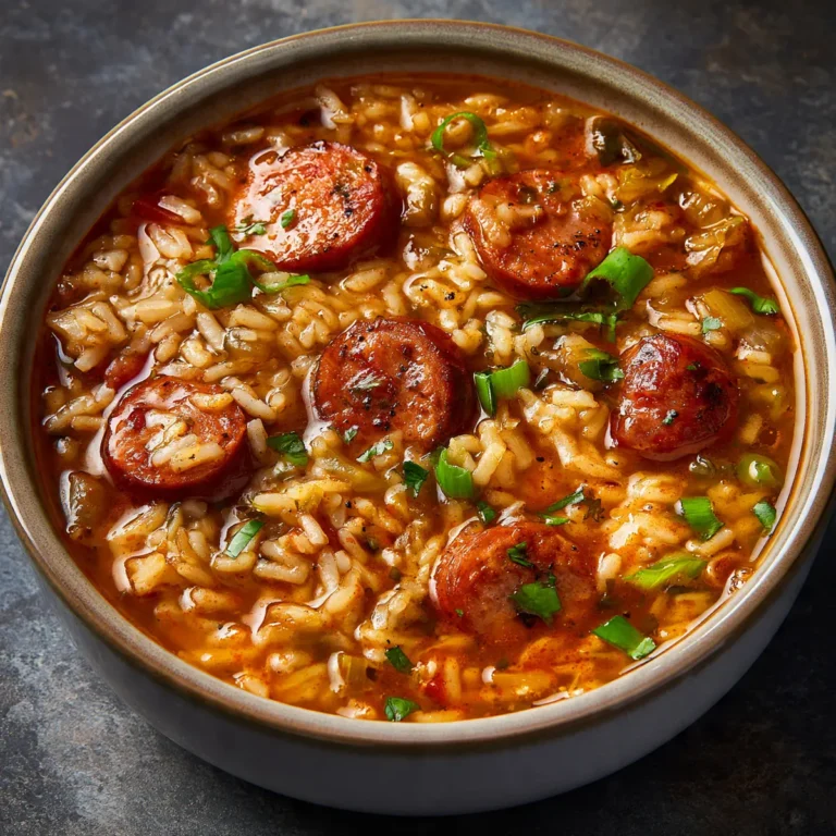 Spicy Cajun Sausage & Rice Soup (Turkey Sausage)