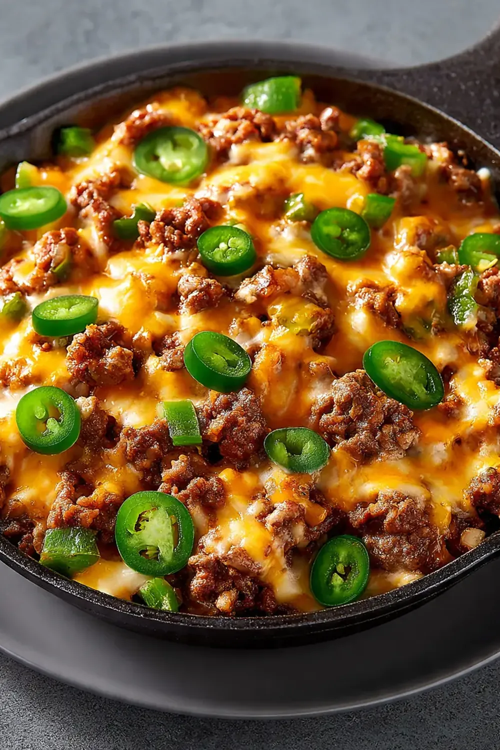 Spicy Cheeseburger Skillet with Jalapeños