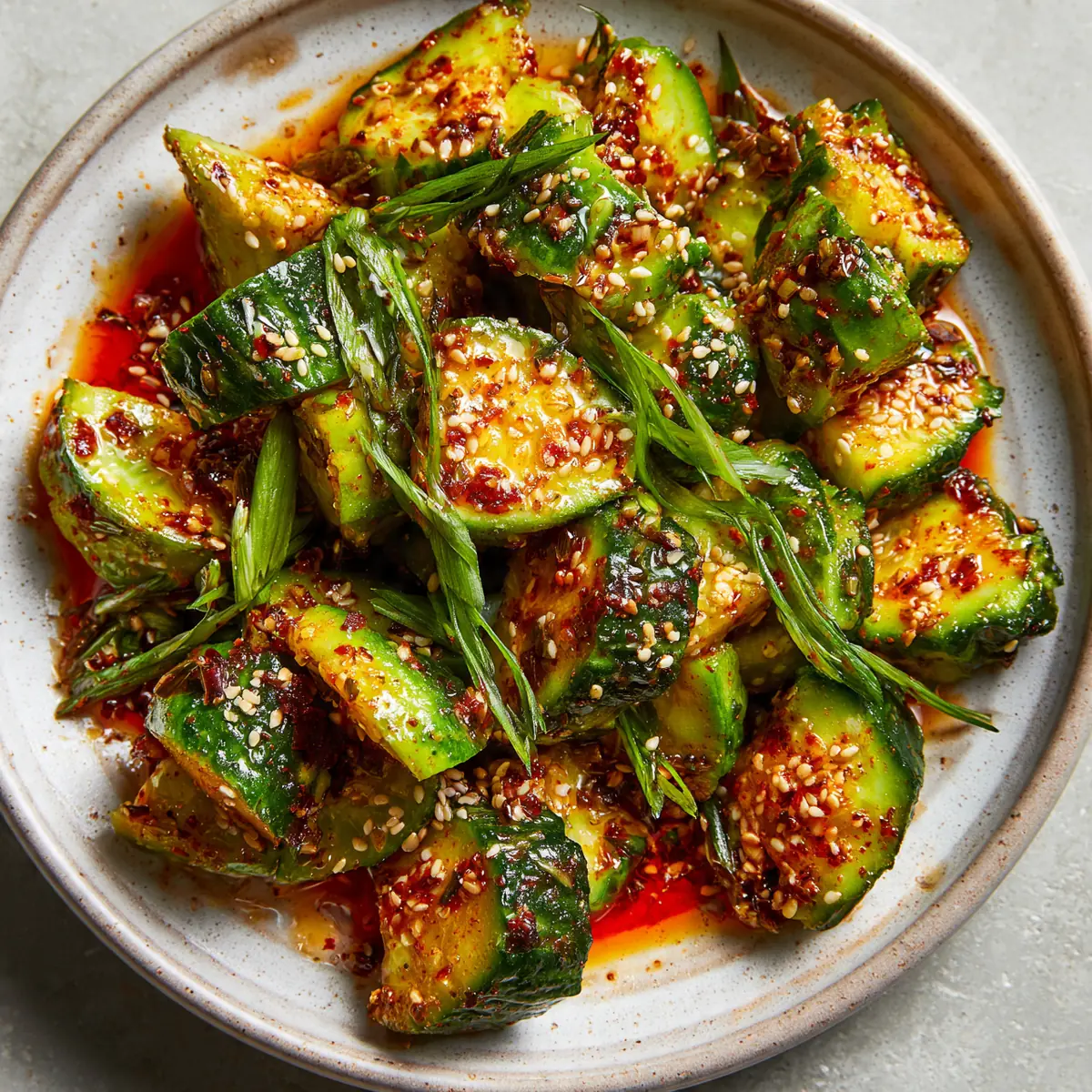 Spicy Chili Crisp Smashed Cucumber Salad