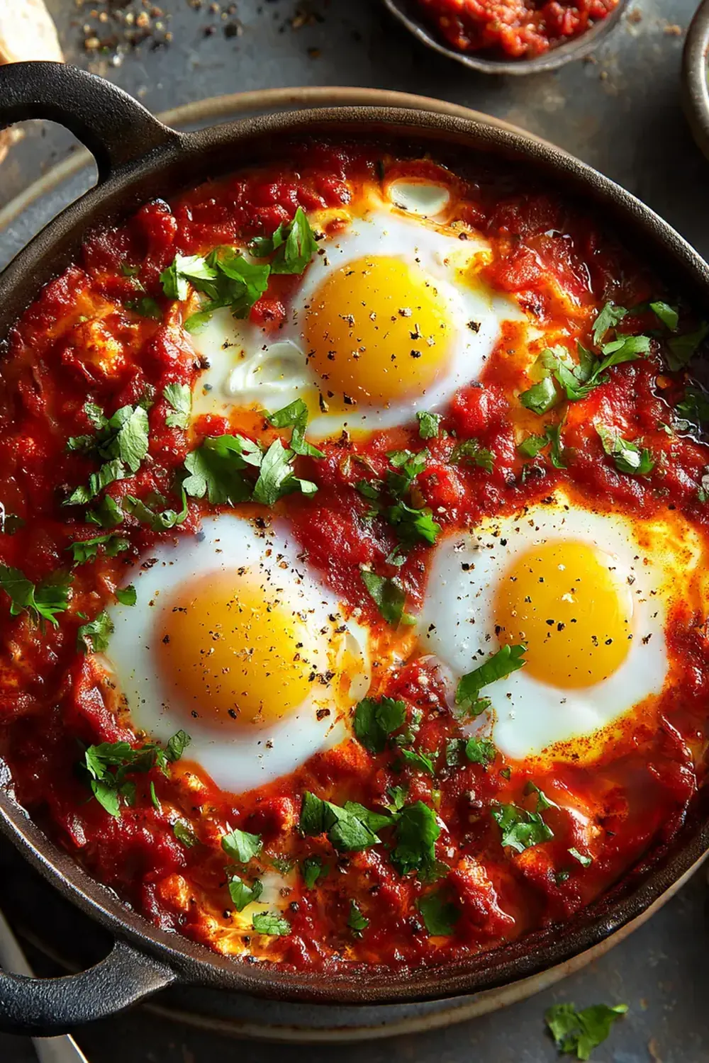 Spicy Harissa Shakshuka (Eggs in Tomato Sauce)