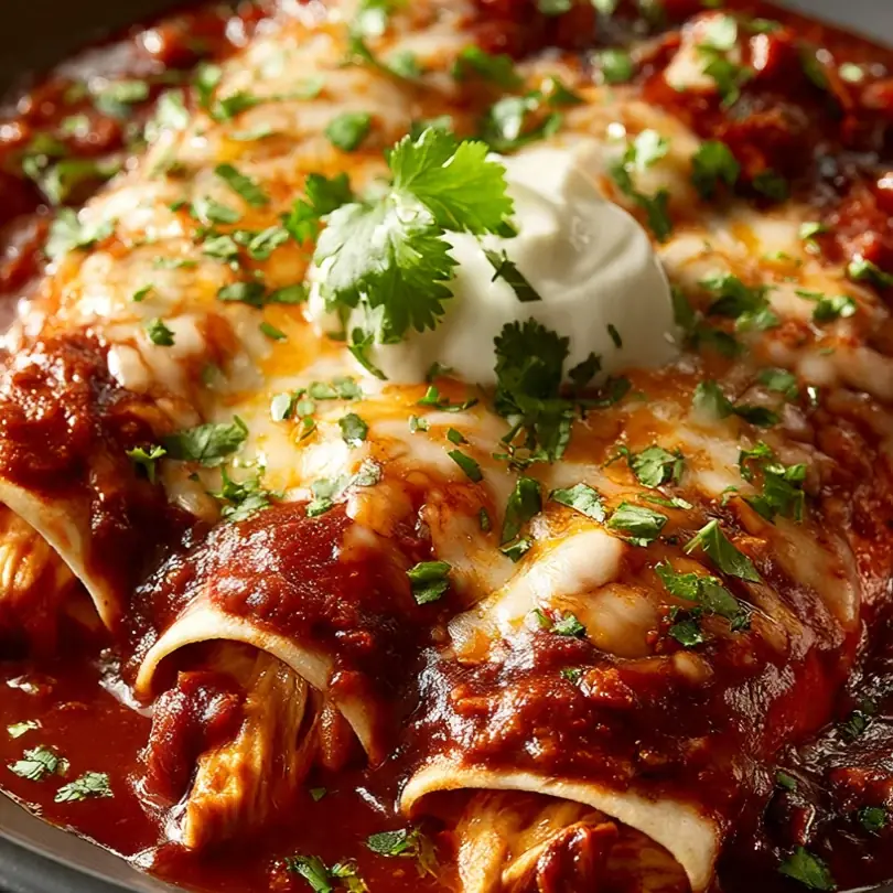 Spicy Mexican Chicken Enchiladas (Red Chili)