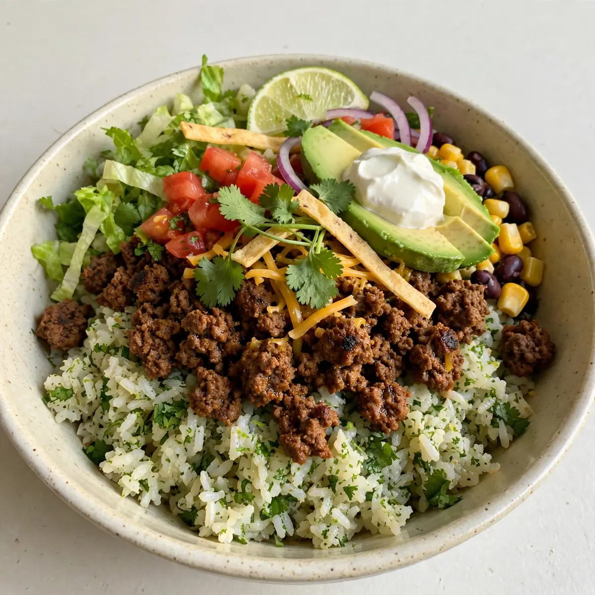 Ground Beef Taco Bowls With Cilantro Lime Rice