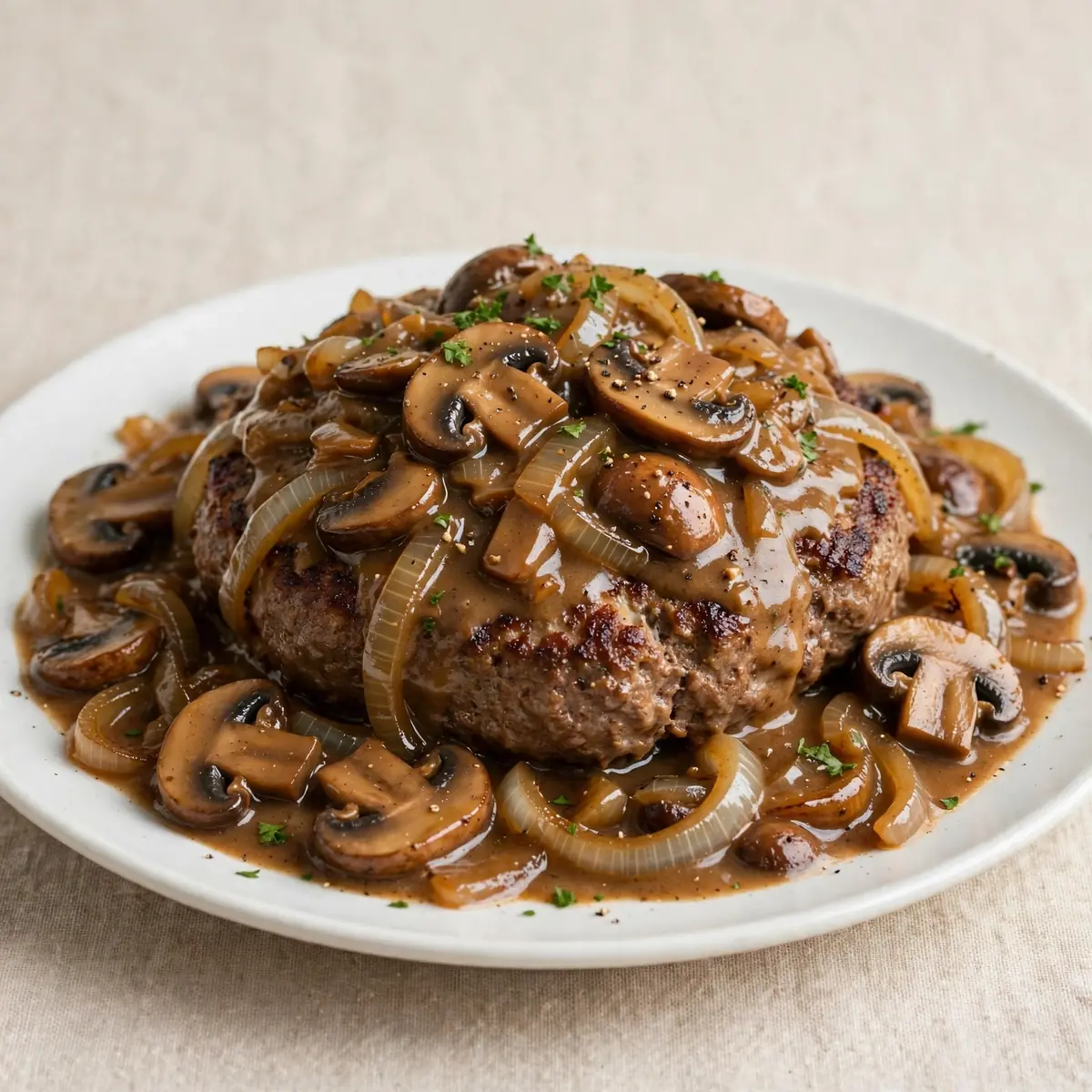 Hamburger Steak With Mushroom Onion Gravy