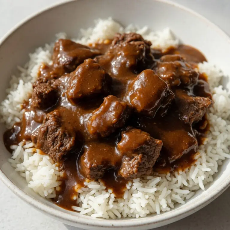 Slow Cooker Beef Tips And Gravy Over Rice